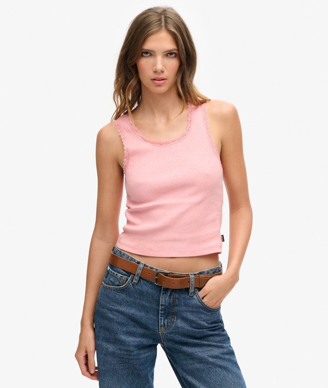 Athletic Essentials Vintage Lace Trim Vest Top Athletic Essentials Vintage Lace Trim Vest Top