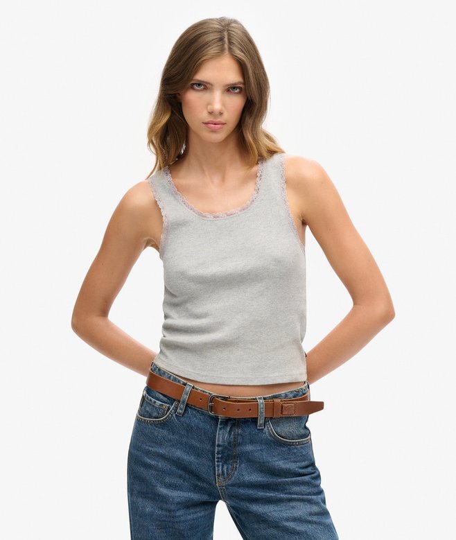 Athletic Essentials Vintage Lace Trim Vest Top Athletic Essentials Vintage Lace Trim Vest Top