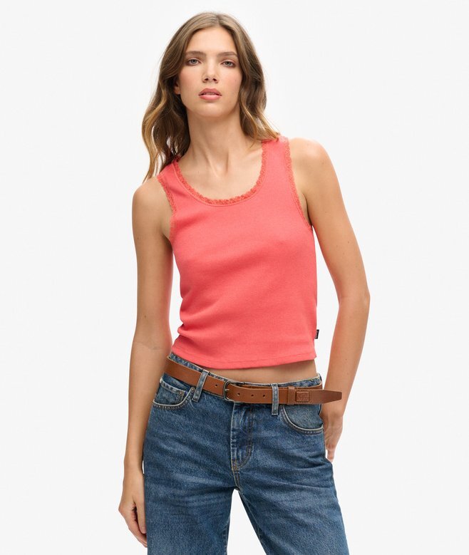 Athletic Essentials Vintage Lace Trim Vest Top Athletic Essentials Vintage Lace Trim Vest Top