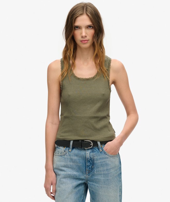 Athletic Essentials Vintage Lace Trim Vest Top Athletic Essentials Vintage Lace Trim Vest Top