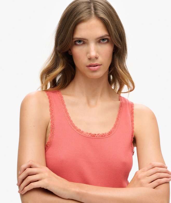 Athletic Essentials Vintage Lace Trim Vest Top Athletic Essentials Vintage Lace Trim Vest Top