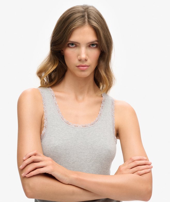 Athletic Essentials Vintage Lace Trim Vest Top Athletic Essentials Vintage Lace Trim Vest Top