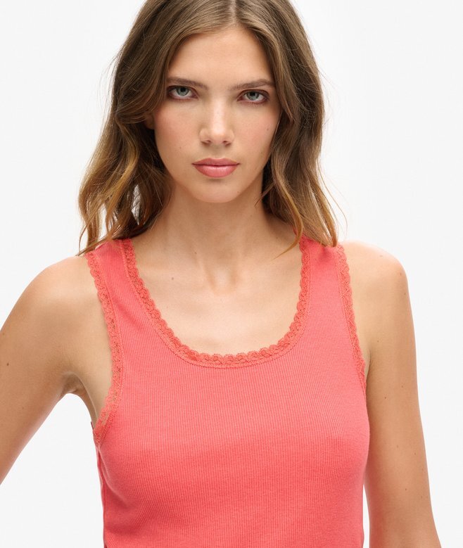 Athletic Essentials Vintage Lace Trim Vest Top Athletic Essentials Vintage Lace Trim Vest Top