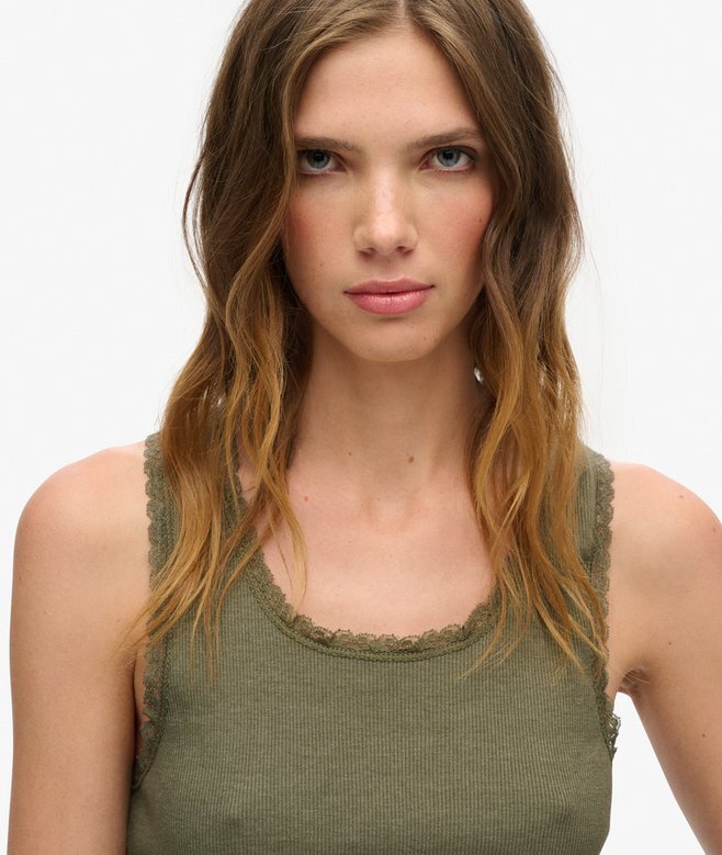 Athletic Essentials Vintage Lace Trim Vest Top Athletic Essentials Vintage Lace Trim Vest Top