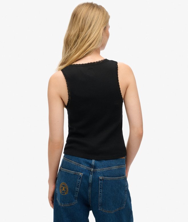 Athletic Essentials Vintage Lace Trim Vest Top Athletic Essentials Vintage Lace Trim Vest Top