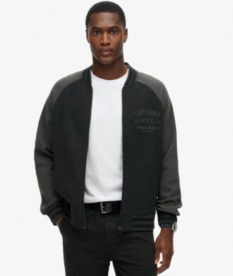 College Graphic Jersey Bomber Jacket