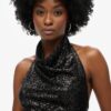 Cowl Halter Neck Sequin Top