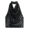 Cowl Halter Neck Sequin Top