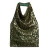 Cowl Halter Neck Sequin Top