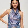 Cowl Neck Halter Sequin Top
