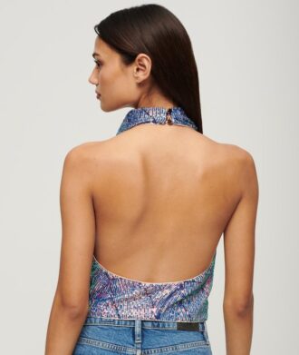Cowl Neck Halter Sequin Top