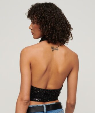 Cowl Neck Halter Sequin Top