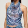 Cowl Neck Halter Sequin Top