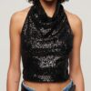 Cowl Neck Halter Sequin Top
