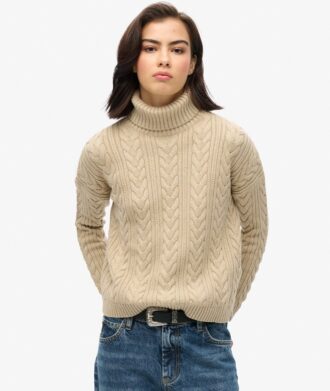 Drop Shoulder Cable Roll Neck Jumper