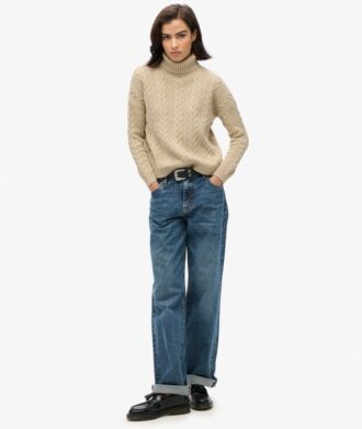 Drop Shoulder Cable Roll Neck Jumper