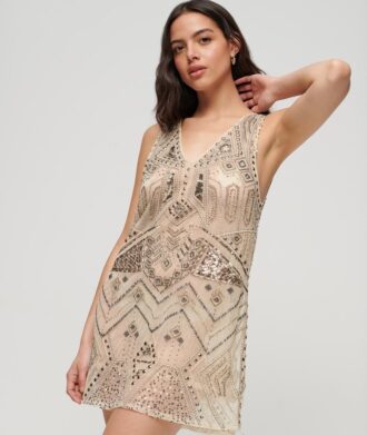 Embellished V Neck Mini Dress