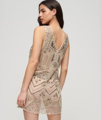 Embellished V Neck Mini Dress
