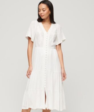 Embroidered Tiered Midi Dress