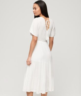 Embroidered Tiered Midi Dress
