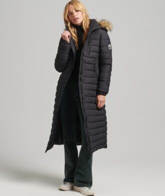 Faux Fur Hooded Longline Light Padded Puffer Coat