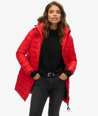 Faux Fur Hooded Mid Length Puffer Jacket