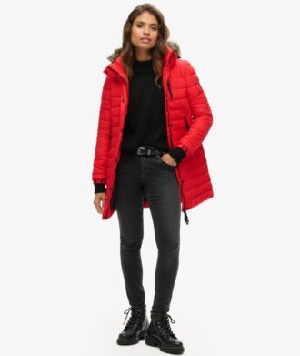 Faux Fur Hooded Mid Length Puffer Jacket