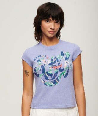 Floral Scripted Cap Sleeve T-Shirt