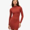 High Neck Long Sleeve Jersey Mini Dress