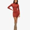 High Neck Long Sleeve Jersey Mini Dress