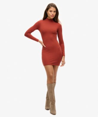 High Neck Long Sleeve Jersey Mini Dress