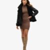 High Neck Long Sleeve Jersey Mini Dress