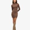 High Neck Long Sleeve Jersey Mini Dress