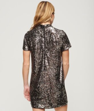 High Neck Sequin T-Shirt Dress