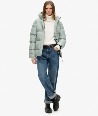 Hooded Mid Length Sports Puffer Jacket