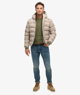 Hooded Tweed Sports Puffer Jacket