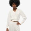 Long Sleeve Lace Trim Smocked Blouse Long Sleeve Lace Trim Smocked Blouse