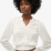 Long Sleeve Lace Trim Smocked Blouse Long Sleeve Lace Trim Smocked Blouse