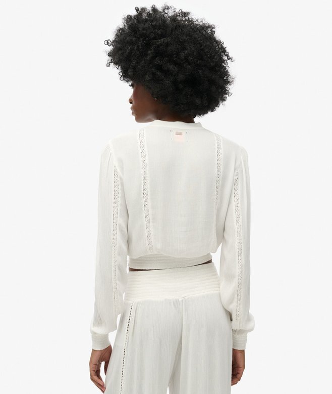 Long Sleeve Lace Trim Smocked Blouse Long Sleeve Lace Trim Smocked Blouse