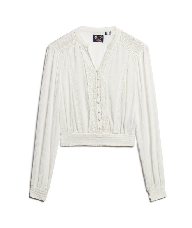 Long Sleeve Lace Trim Smocked Blouse Long Sleeve Lace Trim Smocked Blouse