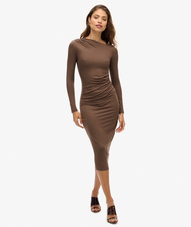 Long Sleeve Ruched Midi Dress Long Sleeve Ruched Midi Dress