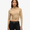 Long Sleeve Ruched Mock Neck Top