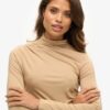 Long Sleeve Ruched Mock Neck Top