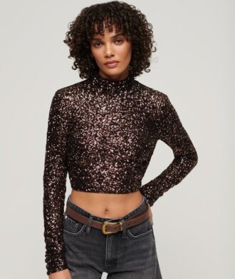 Long Sleeve Sequin Crop Top