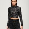 Long Sleeve Sequin Crop Top