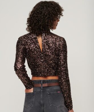 Long Sleeve Sequin Crop Top