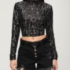 Long Sleeve Sequin Crop Top