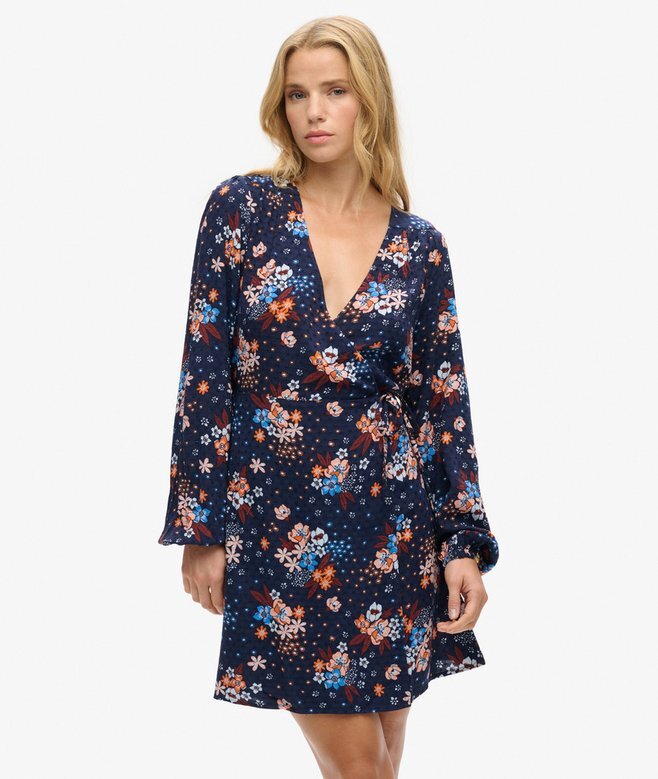 Long Sleeve V Neck Mini Wrap Dress Long Sleeve V Neck Mini Wrap Dress