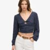 Long Sleeve Woven Crop Top