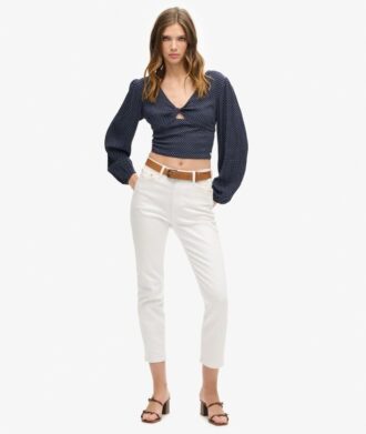 Long Sleeve Woven Crop Top